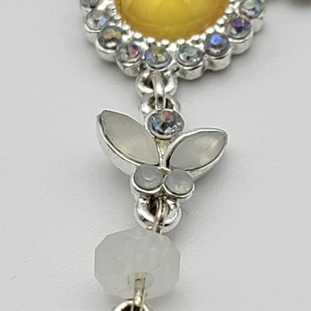 Vtg. AVON NR Silver-Tone AB And Yellow Rhinestones Dainty Y-Drop Necklace 19 in - Picture 4 of 8